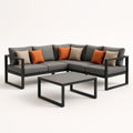 Ecksofa-Set aus Aluminium mit Grauen und Orangen Kissen