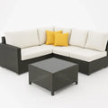 Ecksofa Set Polyrattan Weiß/Gelb mit Couchtisch