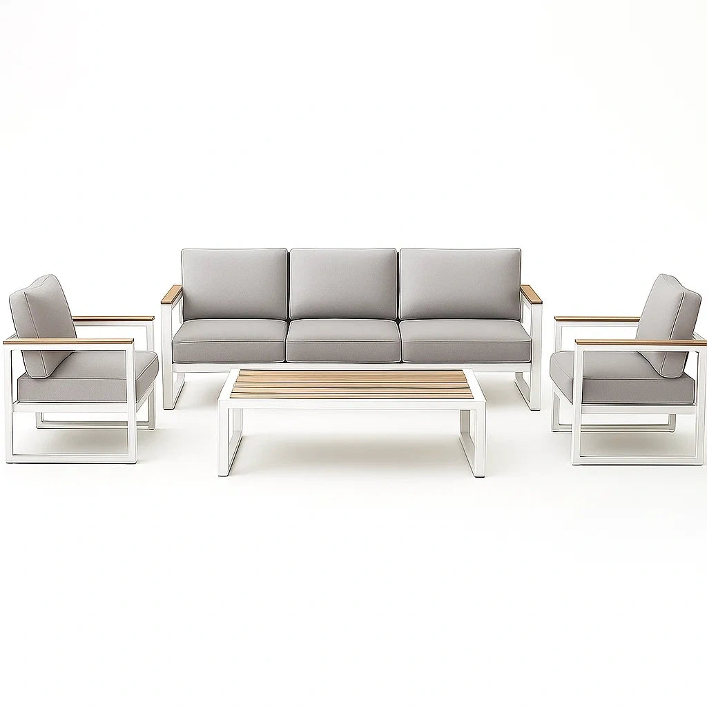 5-teiliges Gartenmöbel-Set aus Aluminium und Holz in Grau