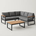 Ecksofa Set Stahl Teakholz Polyester Grau
