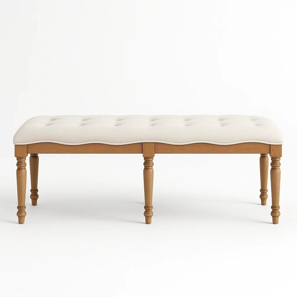 Polsterbank Leinen Beige Massivholz 120x40x45cm