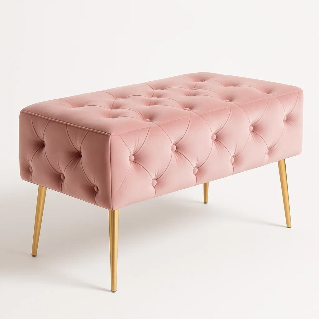 Samt Polsterhocker Rosa mit Metallbeinen