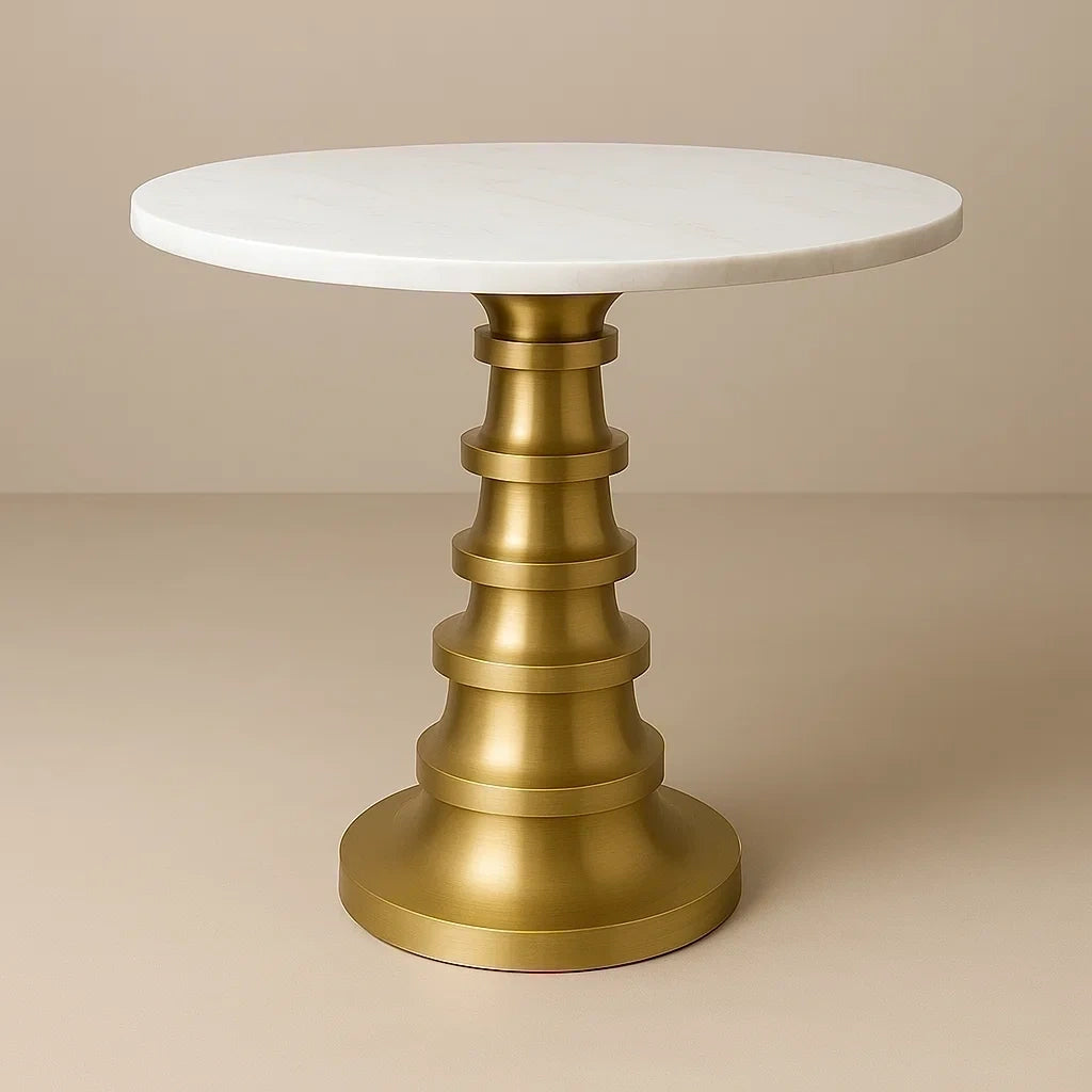 Runder Tisch aus Marmor und Metall in Weiß/Gold