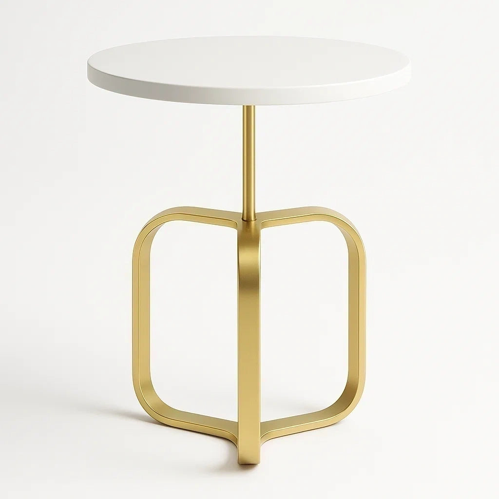 Runder Beistelltisch MDF Weiß Gold 45 cm