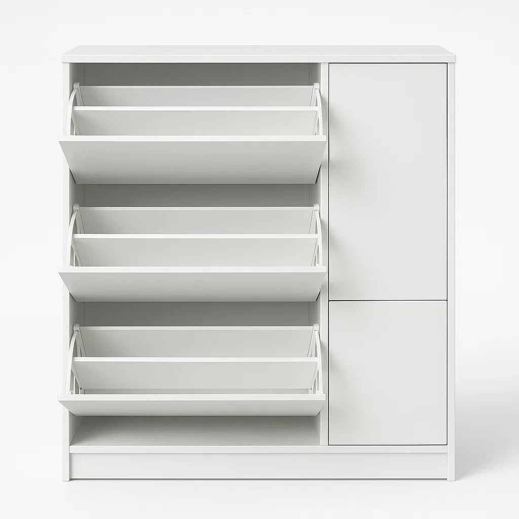 Schuhschrank Weiß MDF mit Klappfächern 80x40x90 cm