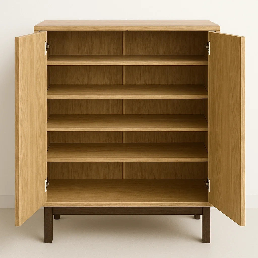 Schuhschrank aus MDF mit Holzfurnier, 2 Türen, 5 Böden, 110 cm