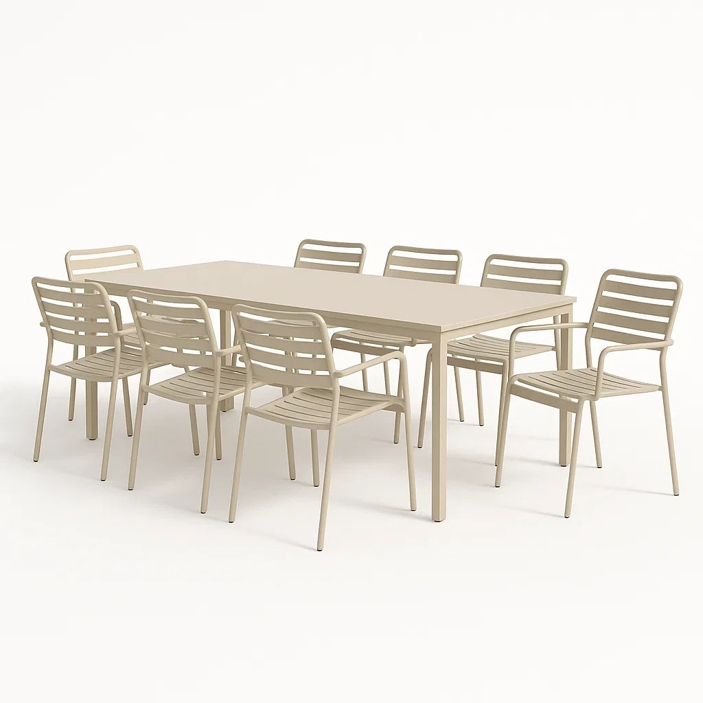 Gartenmöbelset Tisch und 8 Stühle Aluminium Beige