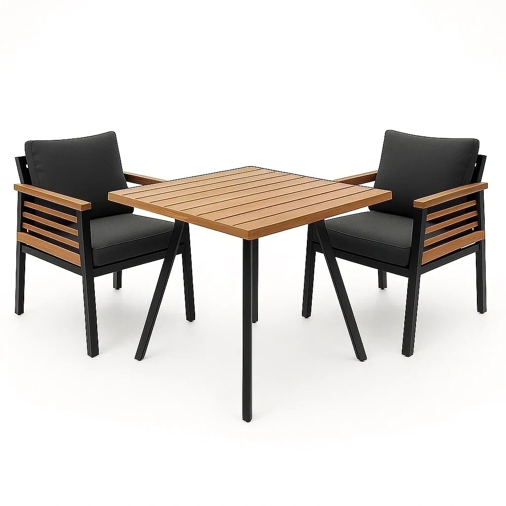 Gartenmöbel-Set Tisch und 2 Stühle Akazienholz/Metall Grau/Schwarz