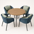 Runder Gartentisch mit Metall, Polywood und Polyestergeflecht, Blau/Sandfarben
