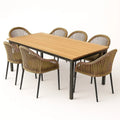 Holz-Aluminium Gartenmöbelset Esstisch mit 6 Rattanstühlen 200 cm