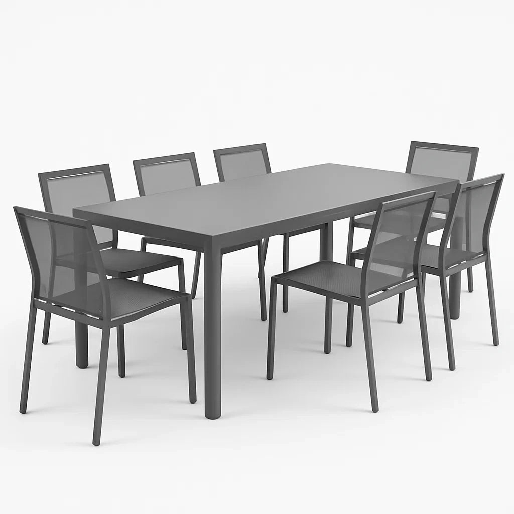 Aluminium Tischset mit 6 Stühlen in Grau