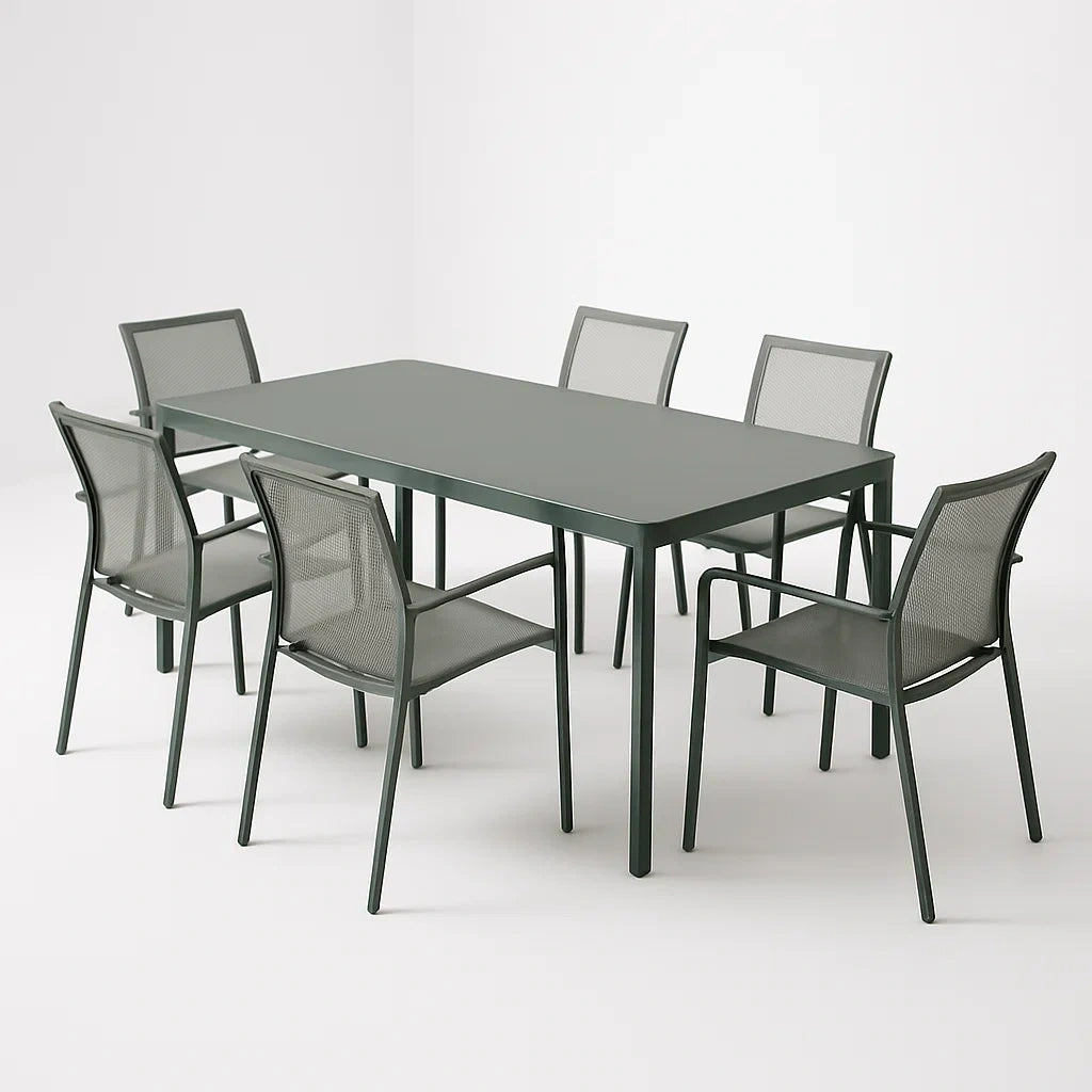 Gartenmöbel-Set aus Metall Dunkelgrün mit 6 Stühlen und Tisch