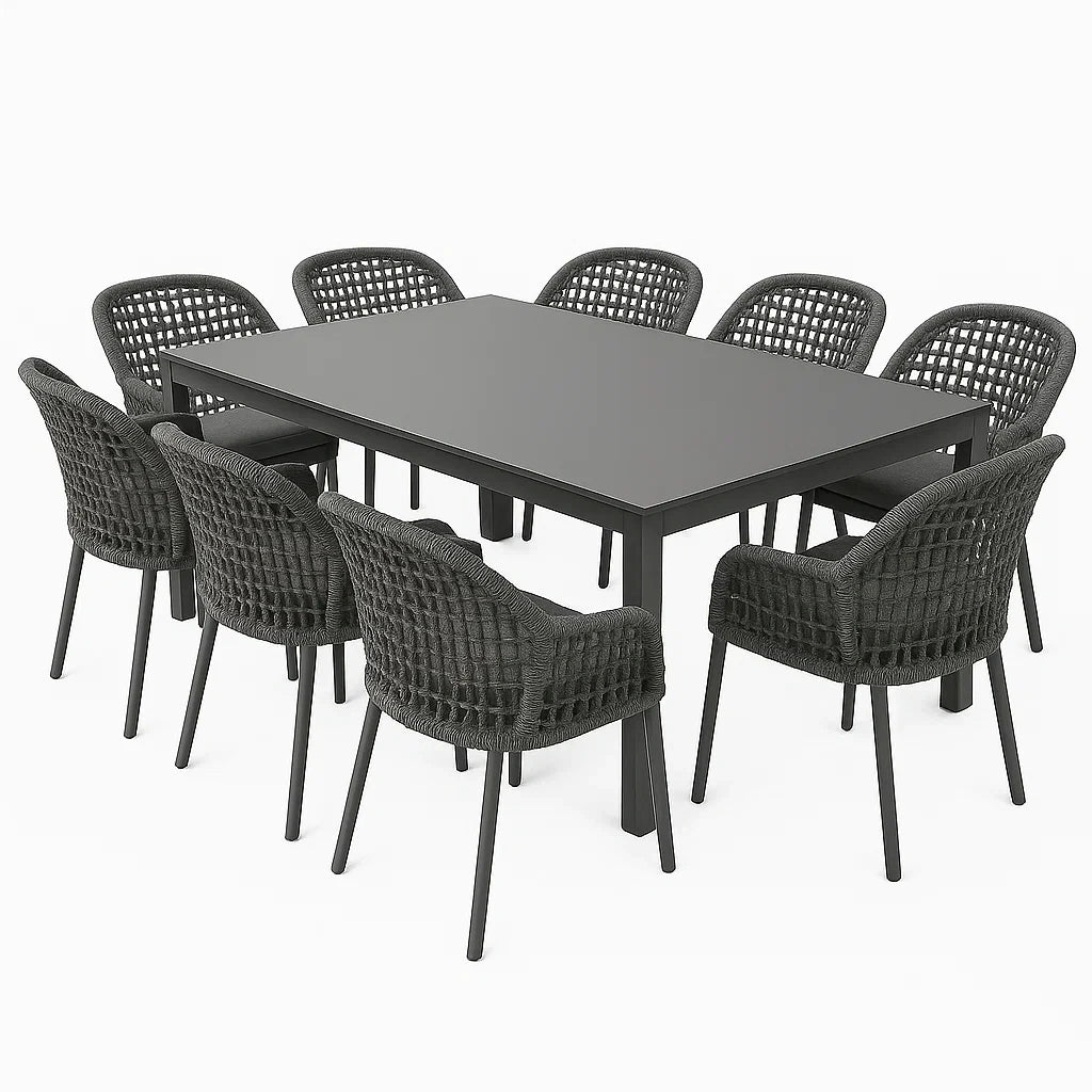 Essgruppe aus Aluminium und Polyestergeflecht in Anthrazit