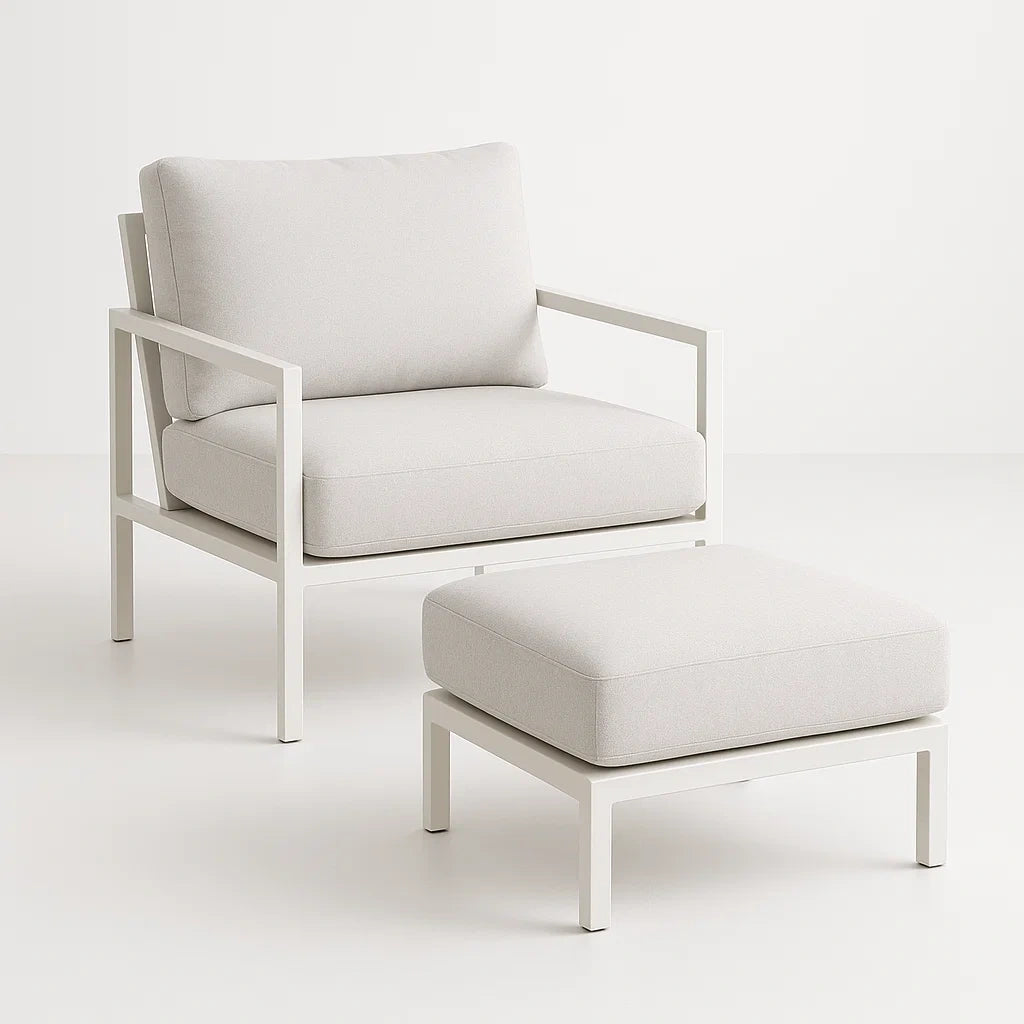 Aluminium Sessel Set mit Polyesterbezug Weiß