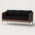 Rattan-Sofa mit schwarzen Polstern, Dreisitzer