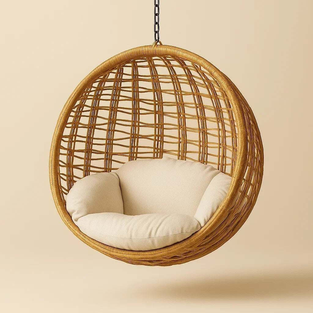 Hängesessel aus Rattan mit Polyesterkissen Beige