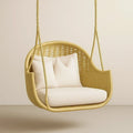 Rattan Hängesessel Beige mit Kissen