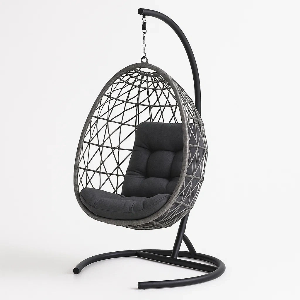 Hängesessel mit Gestell aus Stahl und Polyethylen-Rattan, Dunkelgrau