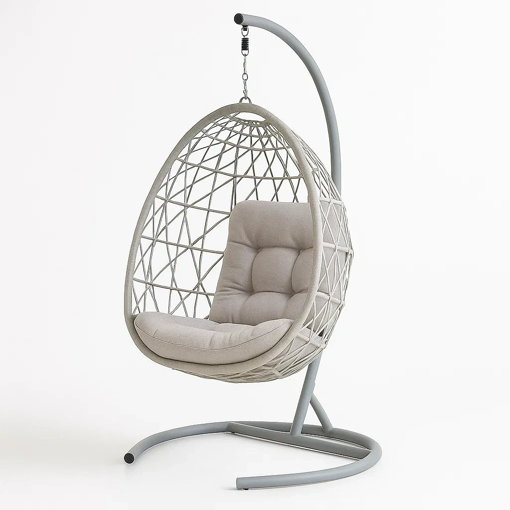 Hängesessel aus Polyrattan mit Stahlrahmen und Polyesterkissen Beige