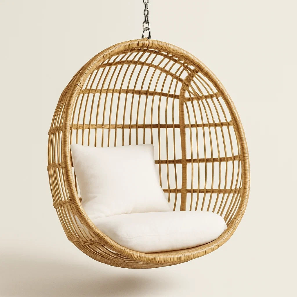 Rattan Hängesessel mit Kissen Beige
