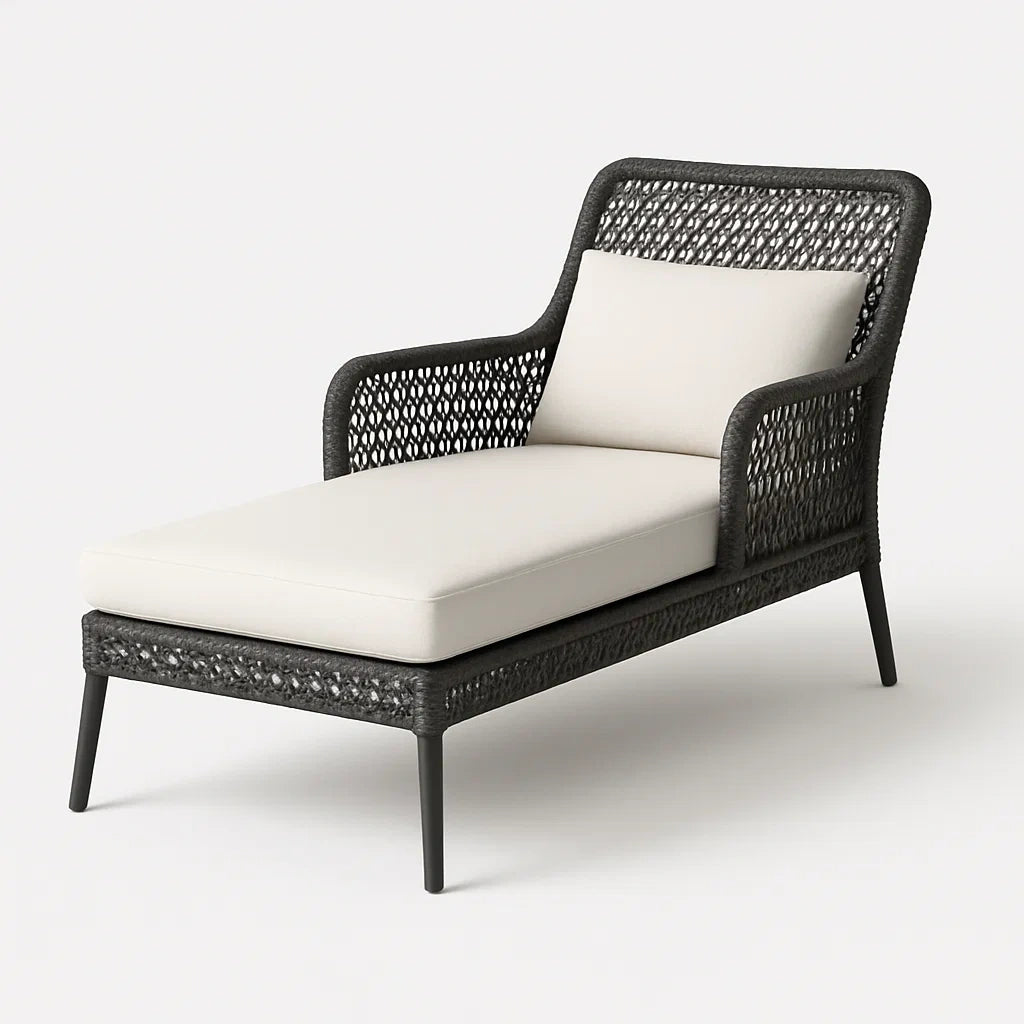 Außenliege aus Aluminium und Rattan mit Kissen in Graphit und Creme