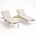 Gartenliegen-Set aus Aluminium mit Teakholz und Polyesterbezug, Beige